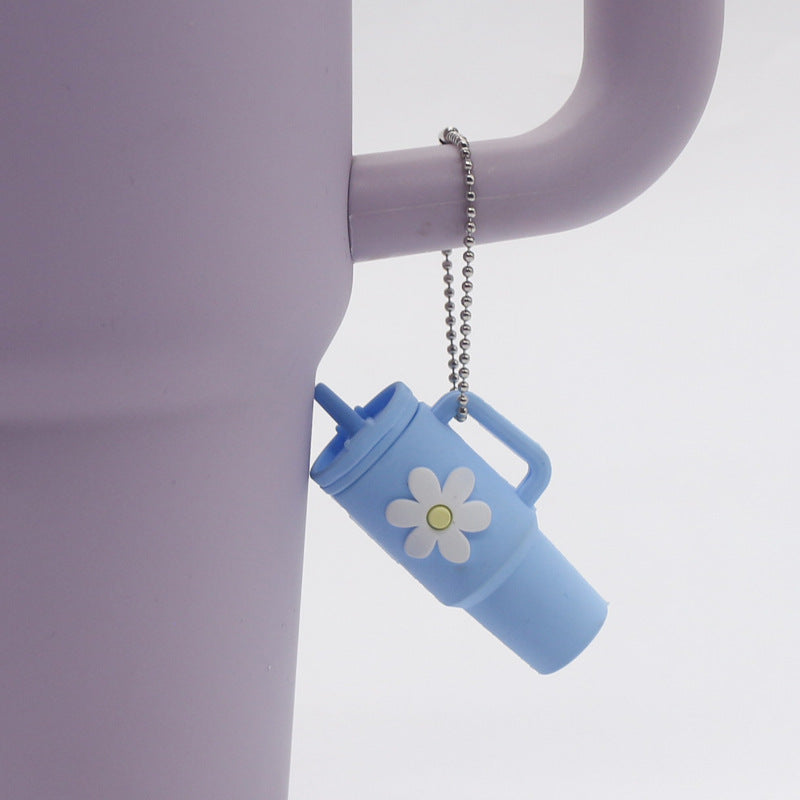 Wholesale Soft Rubber Keychain Flower Milk Tea Cup Small Pendant Cup Accessories